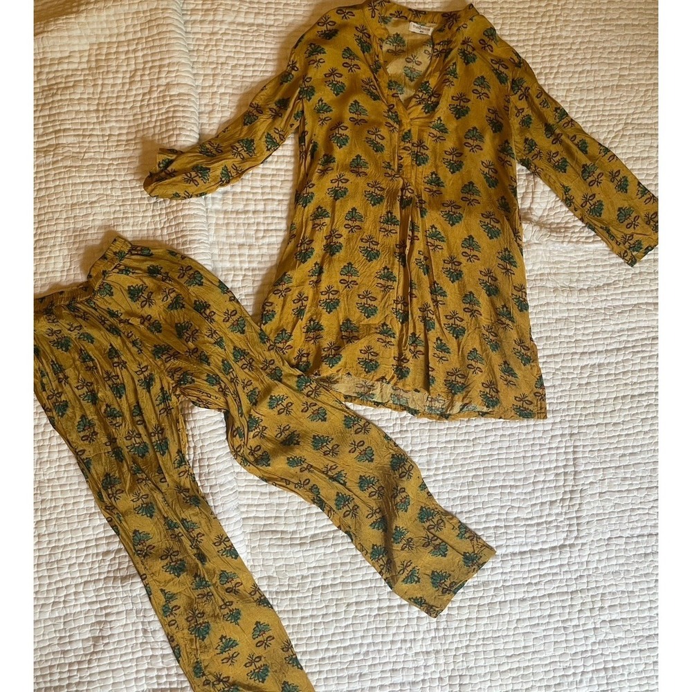 TrueBrown Silk Blend Kurta Style Tunic Pants Set XXS